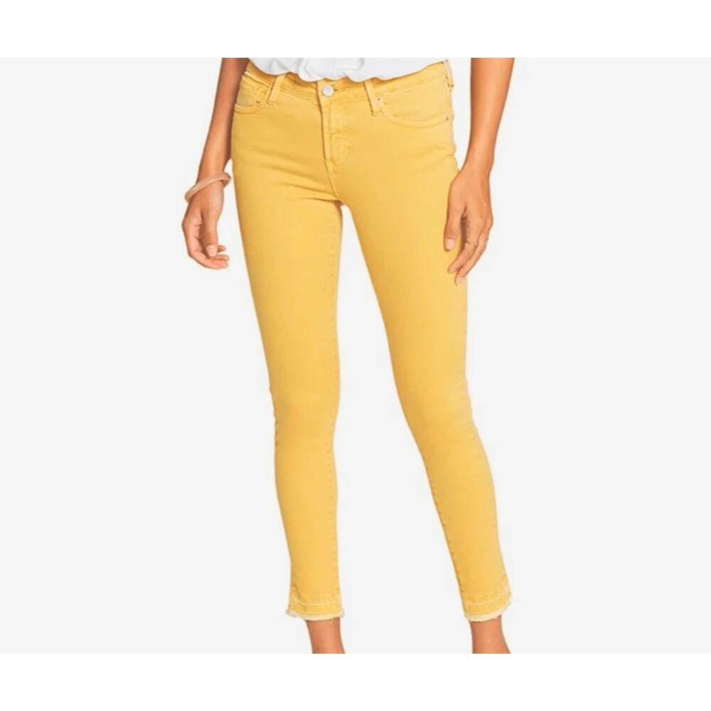 Dear John Gisele High Rise Skinny Jeans Butter Yellow Raw Hem Size 27